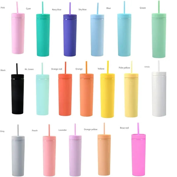 16 oz SKINNY Acrylic Tumblers with Lids and Straws