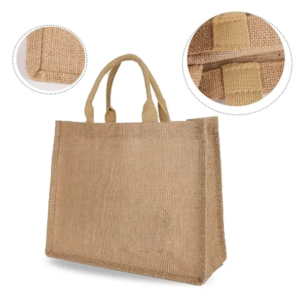 Two-Tone Linen/ Burlap Jute Tote Bag
