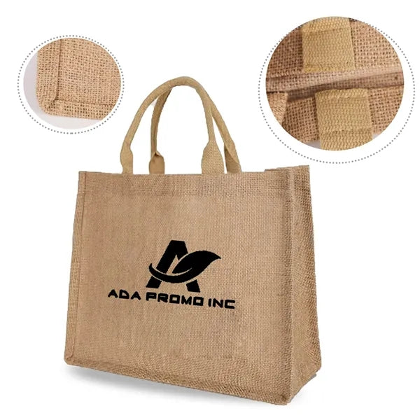 Two-Tone Linen/ Burlap Jute Tote Bag