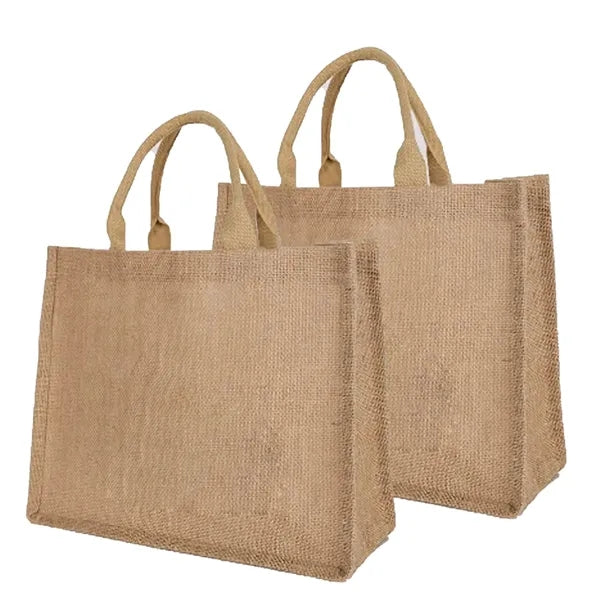 Two-Tone Linen/ Burlap Jute Tote Bag