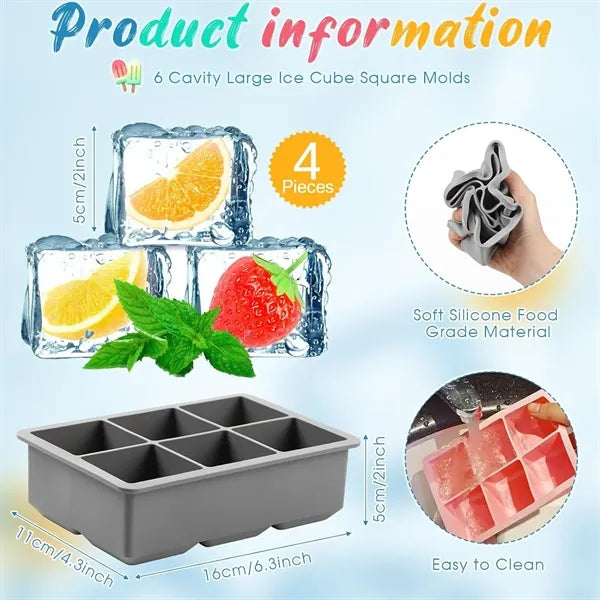 Six square food grade silicone ice tray