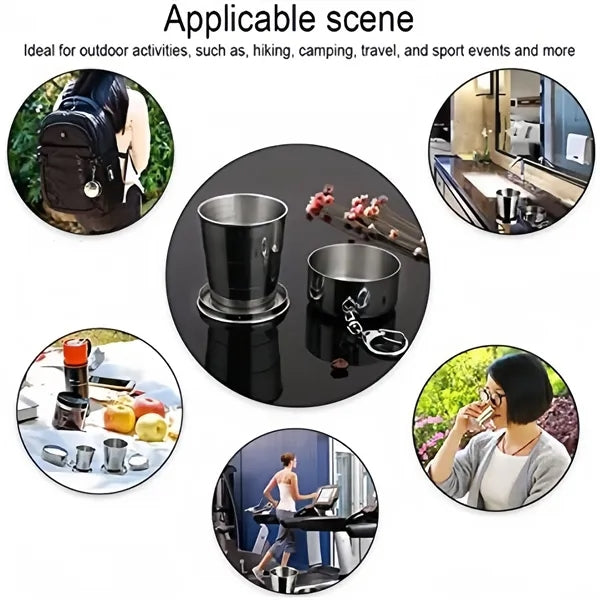 Stainless Steel Camping Mug Folding Cup With Keychain