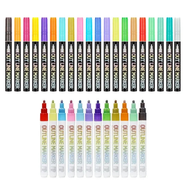 12 Colors Double Line Metallic Markers