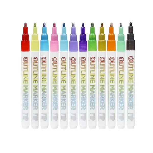 12 Colors Double Line Metallic Markers