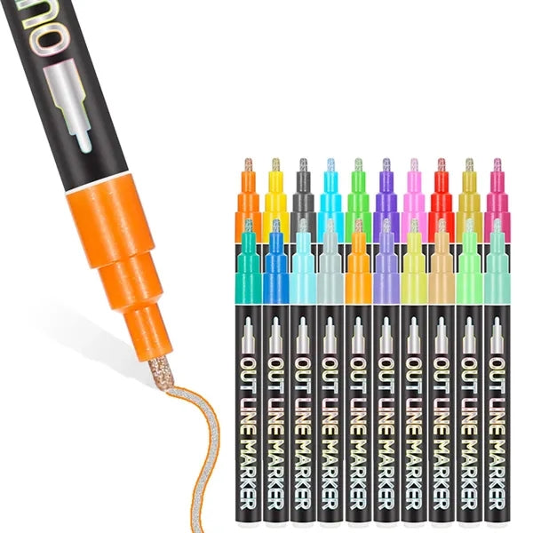12 Colors Double Line Metallic Markers