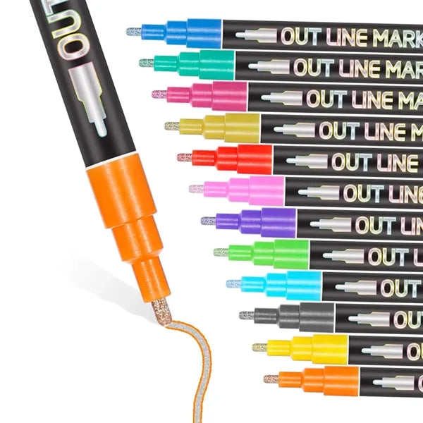 12 Colors Double Line Metallic Markers