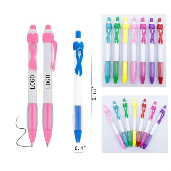 Breast Cancer Awareness Clip Ribbon Plastic Ballpoint Pen
