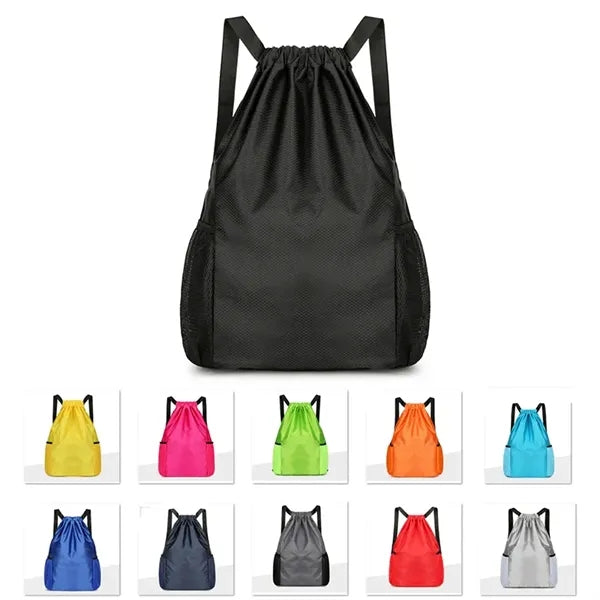 Water Resistant Drawstring Backpack Gym Bag With Side Pocket