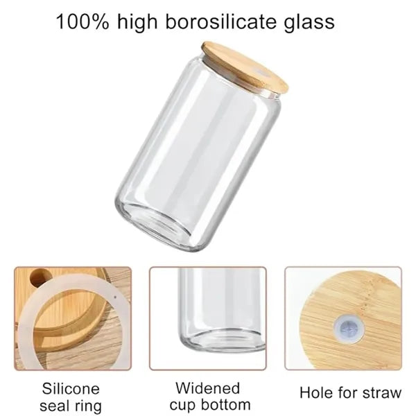 16 oz Beer Can Double Wall Glass With Lid And Straw
