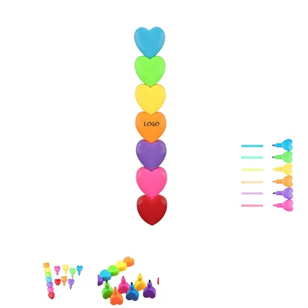 Heart-Shaped Plastic Six-Color Highlighters