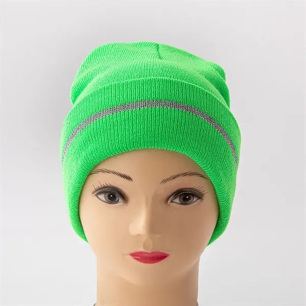 Acrylic Reflective Knitted Cuffed Safety Beanie