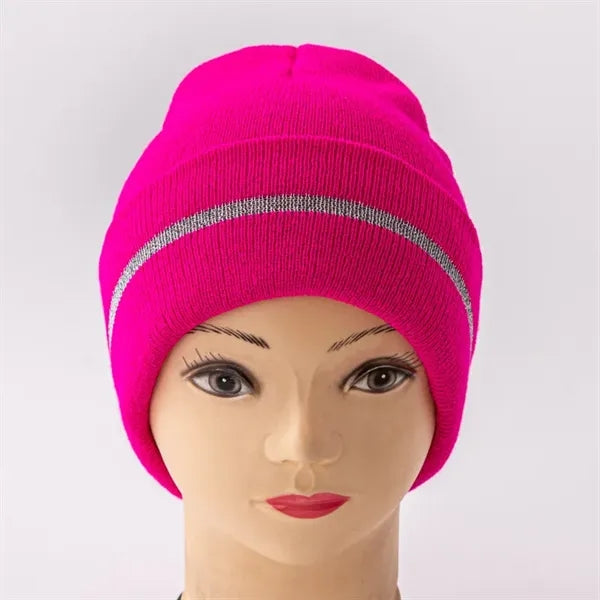 Acrylic Reflective Knitted Cuffed Safety Beanie