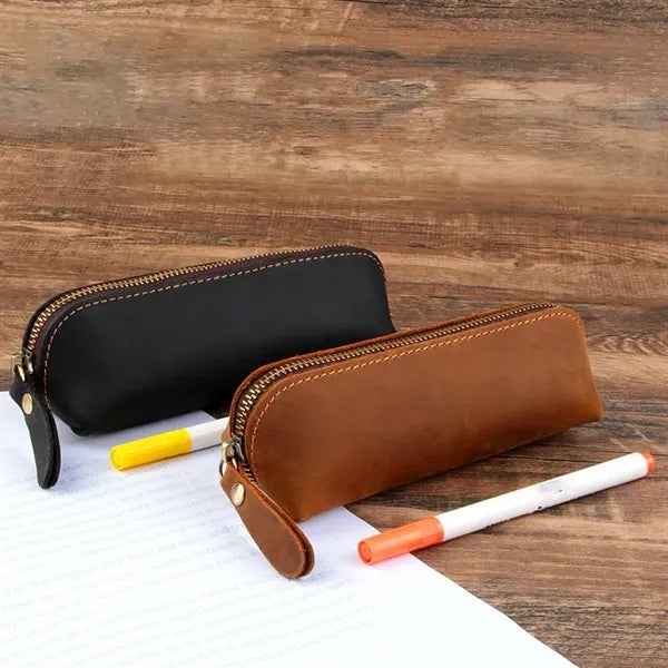 Waterproof Leather Multi-Use Pencil Pouch With Zipper