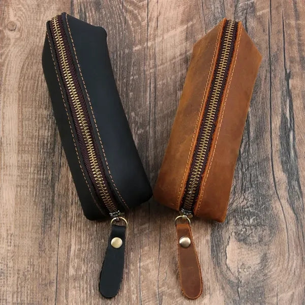 Waterproof Leather Multi-Use Pencil Pouch With Zipper