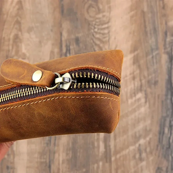 Waterproof Leather Multi-Use Pencil Pouch With Zipper