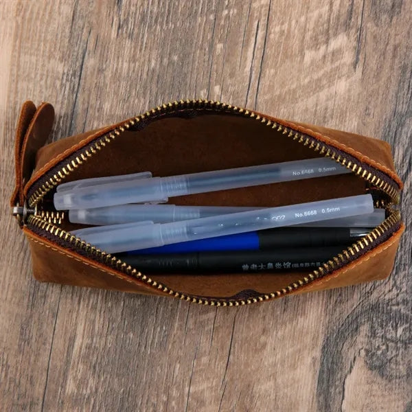 Waterproof Leather Multi-Use Pencil Pouch With Zipper