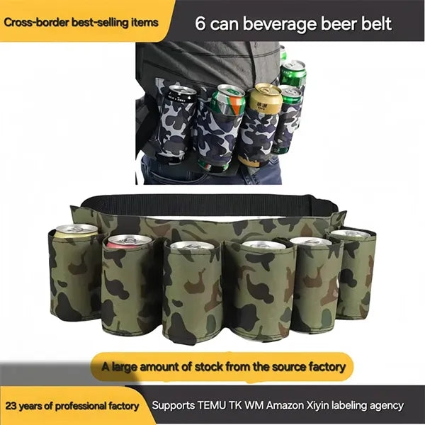 6 Pack Adjustable Camouflage Beer Holster Belt