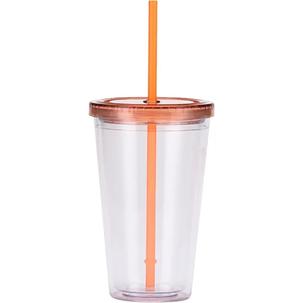 16Oz Double Wall Clear Plastic Cup with Straw