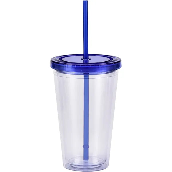 16Oz Double Wall Clear Plastic Cup with Straw