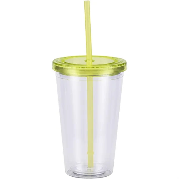 16Oz Double Wall Clear Plastic Cup with Straw