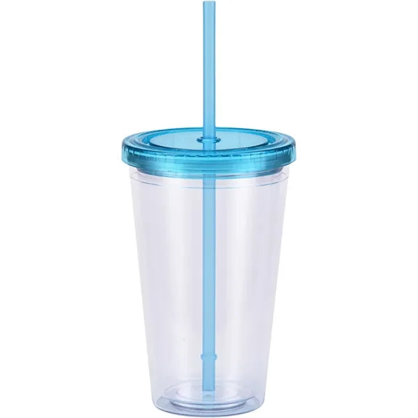 16Oz Double Wall Clear Plastic Cup with Straw