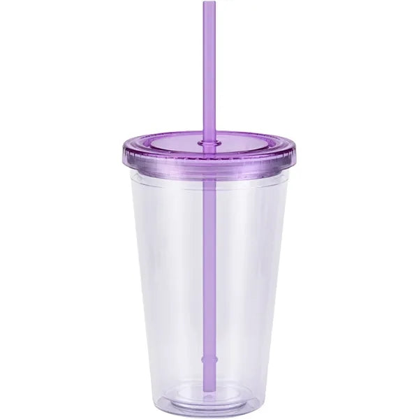16Oz Double Wall Clear Plastic Cup with Straw
