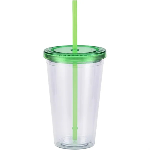 16Oz Double Wall Clear Plastic Cup with Straw