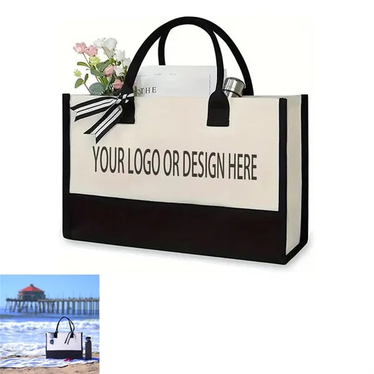 Logo Jute Canvas Tote Bag Beach Essentials
