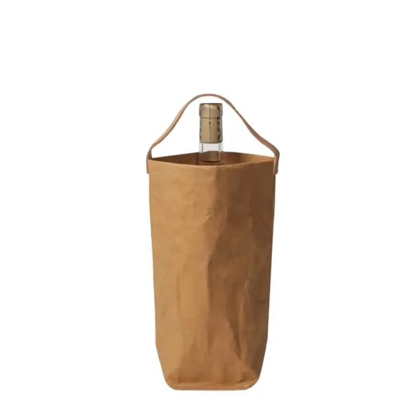 Washed Kraft Paper Single Bottle Wine Tote Bag