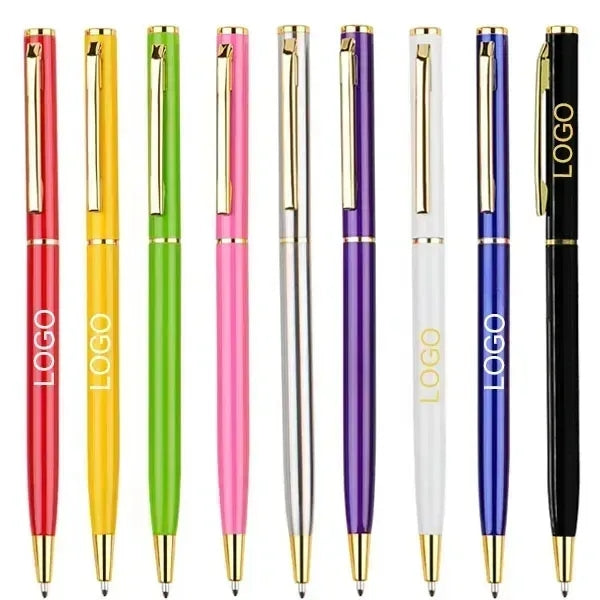Slim Metal Hotel Ballpoint Pen with Gold Accents