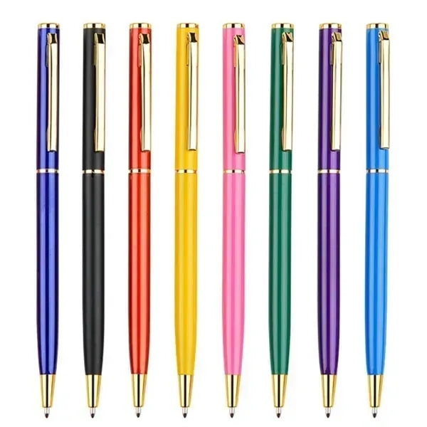 Slim Metal Hotel Ballpoint Pen with Gold Accents