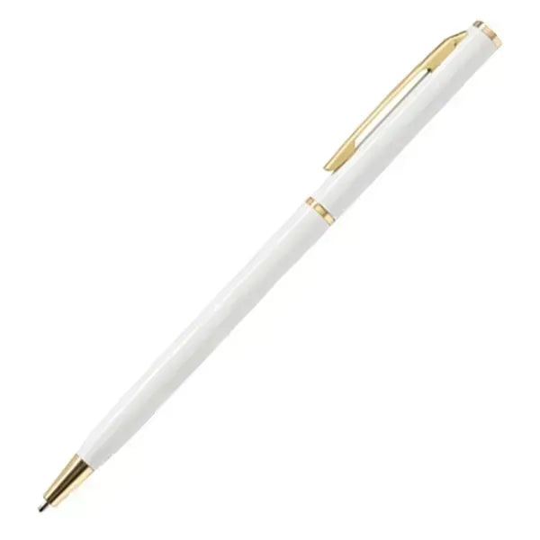 Slim Metal Hotel Ballpoint Pen with Gold Accents