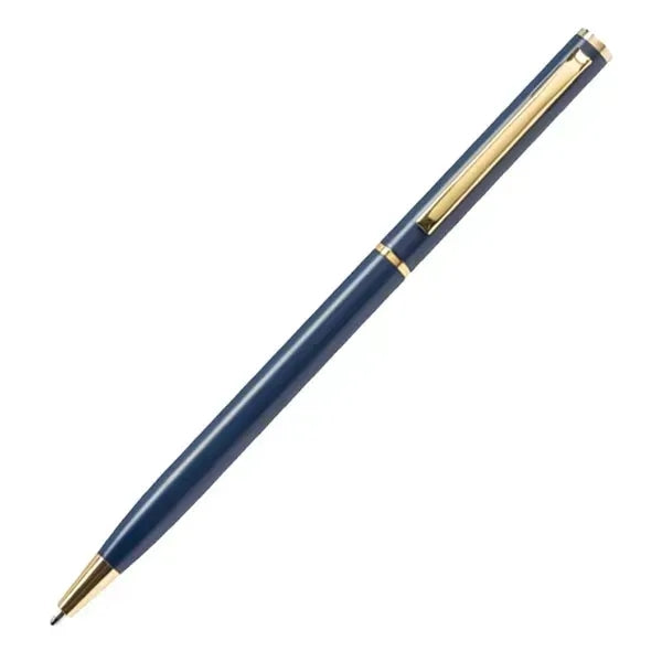 Slim Metal Hotel Ballpoint Pen with Gold Accents