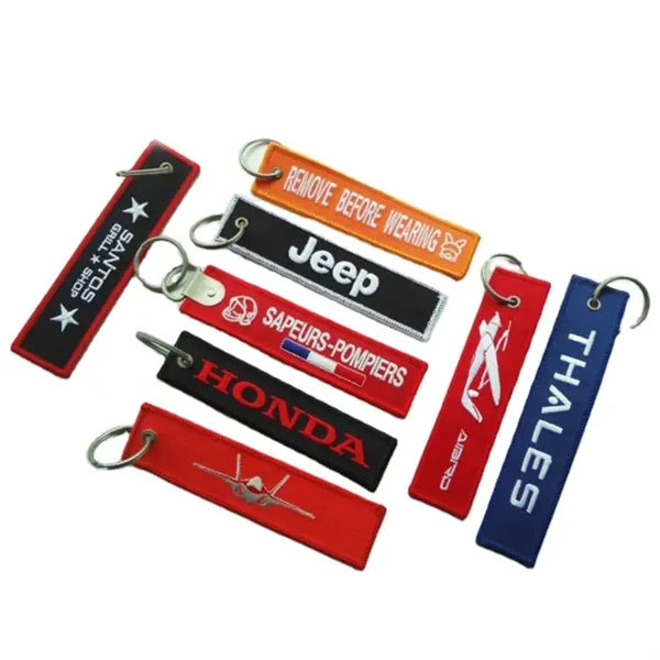 Fabric Woven Custom Logo Embroidery Keychain