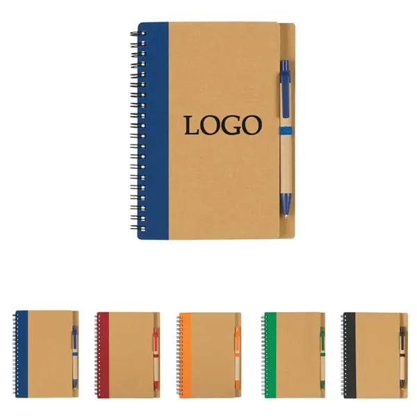 Spiral Binding Kraft Notebook with Ballpoint Pen