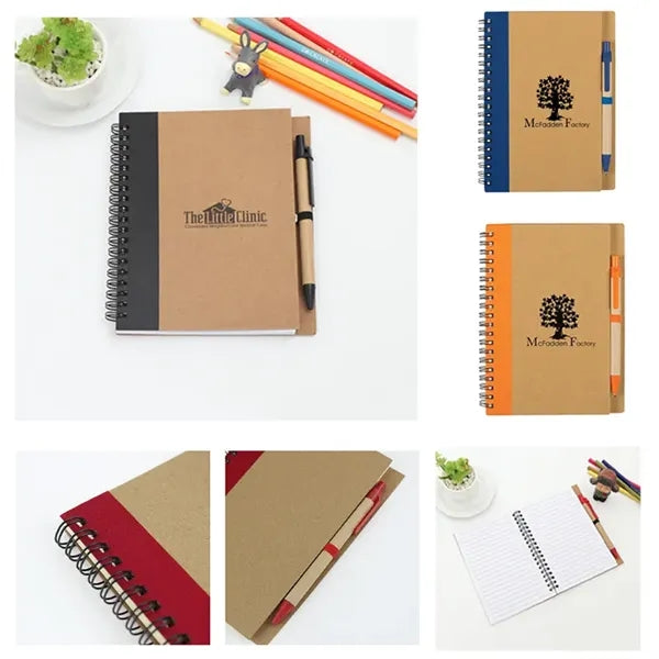 Spiral Binding Kraft Notebook with Ballpoint Pen