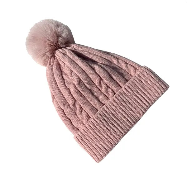 Chunky Knit Lined Beanie Hat w/ Patch Logo