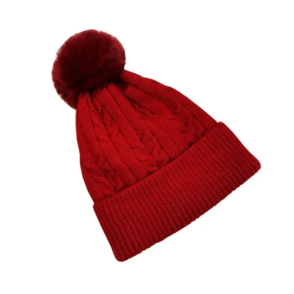 Chunky Knit Lined Beanie Hat w/ Patch Logo
