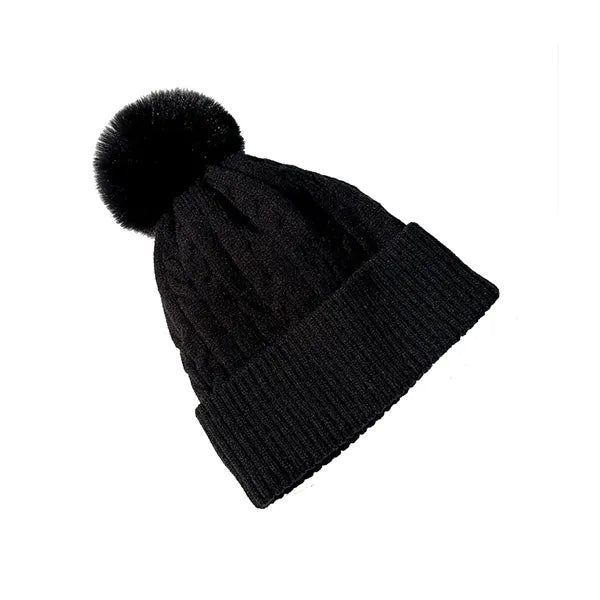 Chunky Knit Lined Beanie Hat w/ Patch Logo