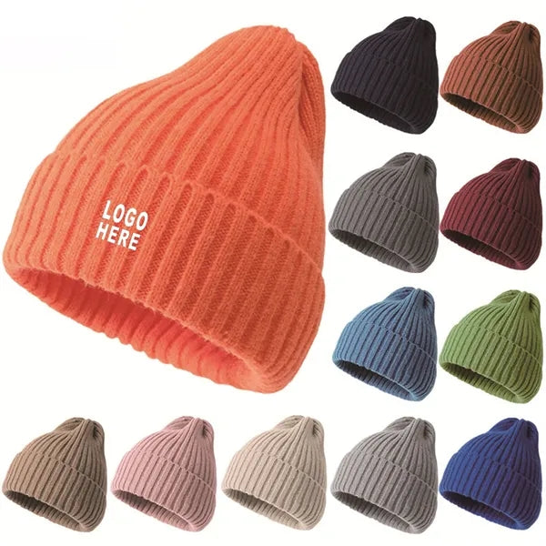 Knit Beanie Hat w/ Patch Logo for Men and Women