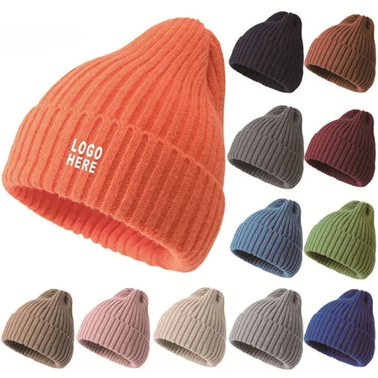 Knit Beanie Hat w/ Patch Logo for Men and Women