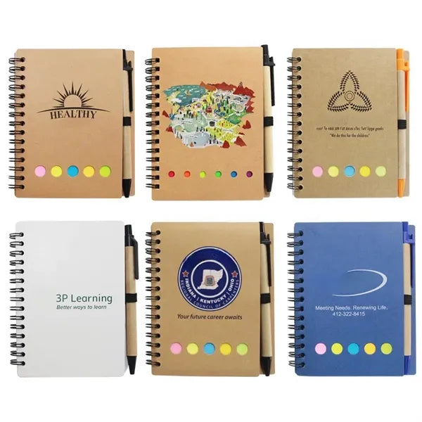 Kraft Paper Spiral Notebook with Pen and Sticky Notes