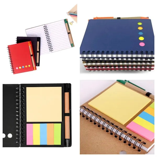 Kraft Paper Spiral Notebook with Pen and Sticky Notes