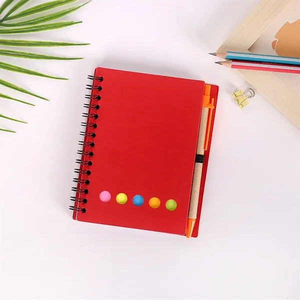 Kraft Paper Spiral Notebook with Pen and Sticky Notes