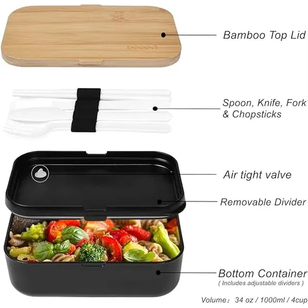 Bento Box for Adult Lunch Containers with Bamboo Lid