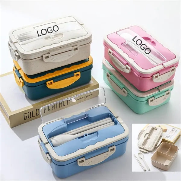Wheat Straw Lunch Bento Box With Chopsticks and Spoon