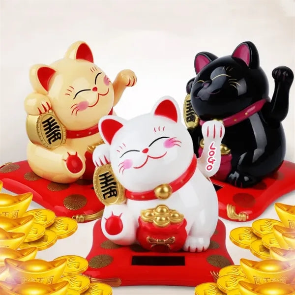 Solar Powered Maneki Neko Swinging Arm Cute Waving Lucky Cat