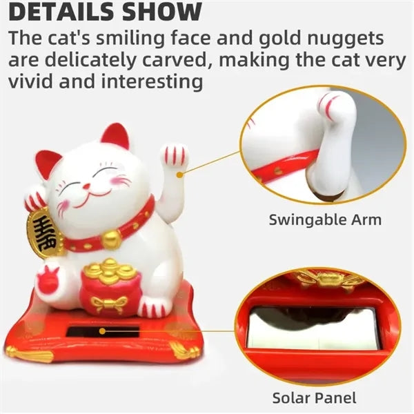 Solar Powered Maneki Neko Swinging Arm Cute Waving Lucky Cat