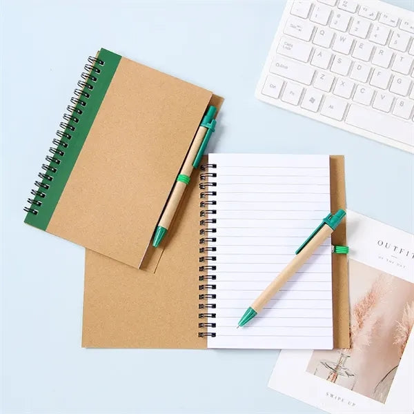 Eco-friendly Spiral Notebook w/Click Action Ballpoint Pen