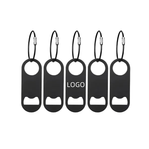 Stainless Steel Black Flat Bottle Opener with Keychain